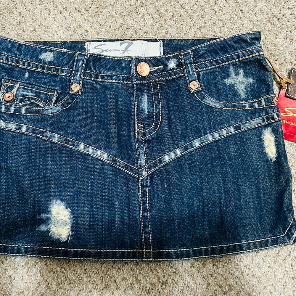Seven7 Distressed Denim Mini Skirt - Blue